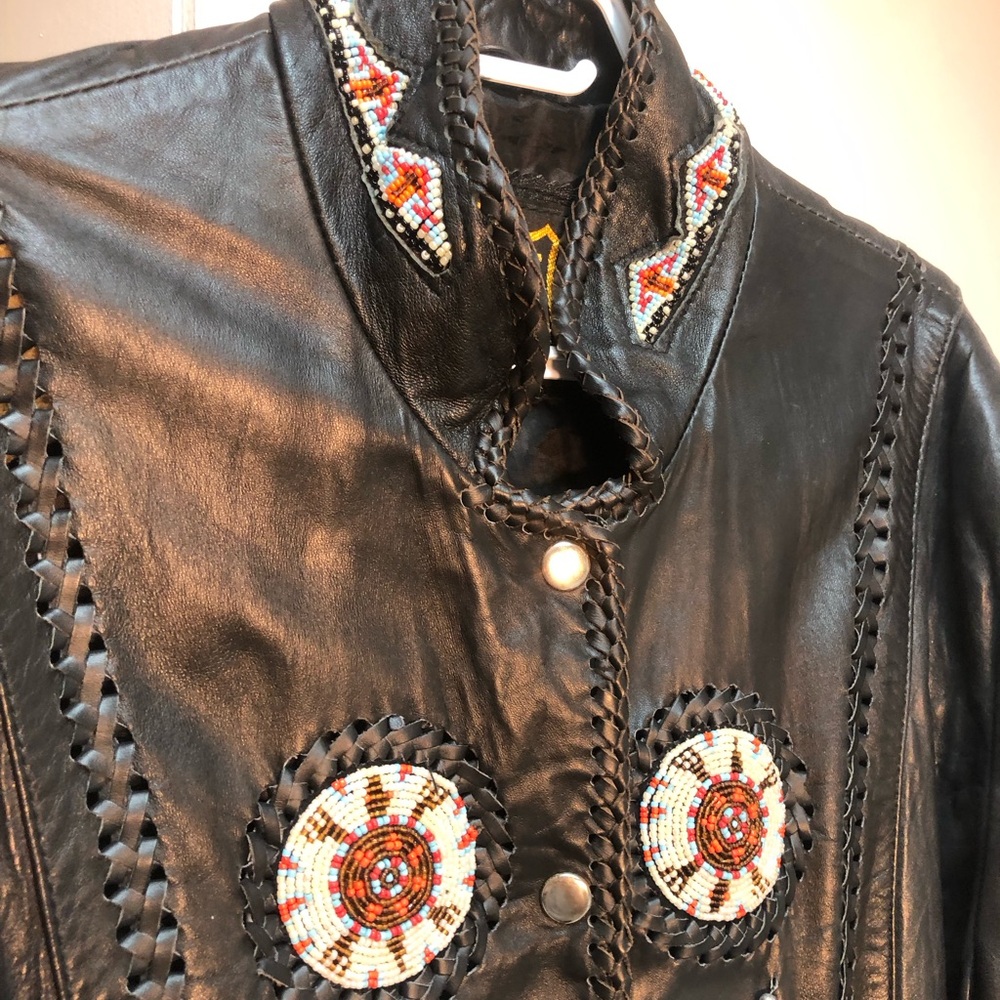 Embroidered Black Leather Jacket